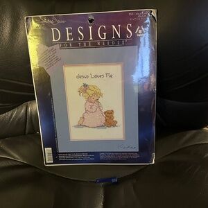 Vintage Counted Cross Stitch Kit W/Mat "Jesus Loves Me" Praying Child NEW/SEALED